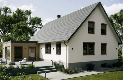 Modernes Einfamilienhaus mit großzügigem Garten und klarer Architektur
